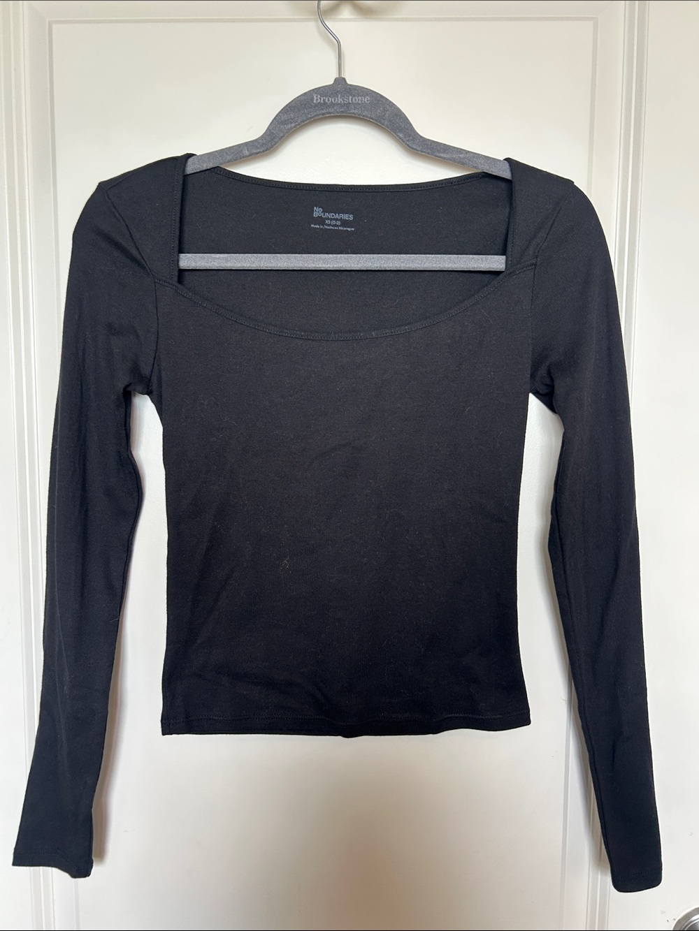Black Square Neck Long Sleeve Top